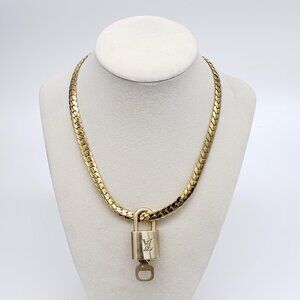 Authentic Louis Vuitton Gold Padlock w/ Unbranded Fashion Stainless Steel Chain